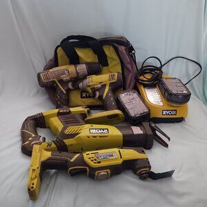 Lot of 4 Ryobi 18V Tools Drill Reciprocating Saw 2 Batteries 1 Charger